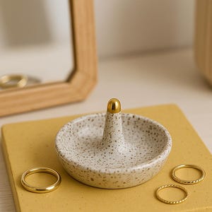 Stoneware white ceramic jewelry holder, Scandinavian inspired decor jewelry dish, modern engagement, birthday, wedding gifts, speckled white