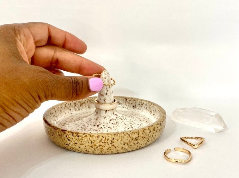 White Speckled Ceramic Ring cone holder Wedding Ring Dish White Ring Dish Jewelry Dish Jewelry Gift Ideas Engagement Ring Holder image 4