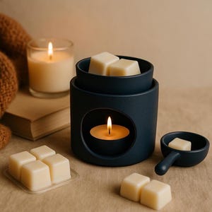 Black Ceramic wax warmer set, wax melt warmer gift, tea light wax warmer, scented wax melt pack, ceramic wax warmer, home fragrance gift