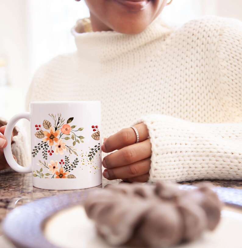 Blossom Harmony Coffee Mug, Tea Mug, Hot Chocolate Illustrated Drinkware image 1