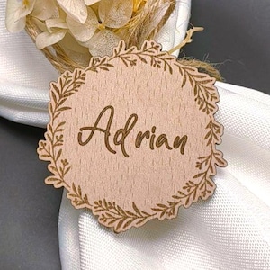 Namen Holz, Namensschilder, Tischkarten Hochzeit, Geburtstag, Taufe, Kommunion, Platzkarten, Tischnamen,  Schriftzug aus Holz, Kranz