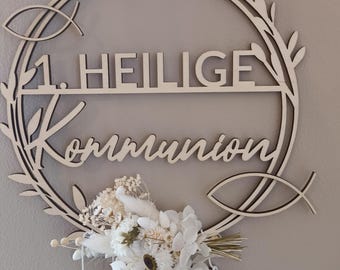 Türkranz Kommunion, personalisierter Holzkranz, Holzloop, Deko zur Kommunion, 1. Heilige Kommunion, Fische, Kommuniongeschenk