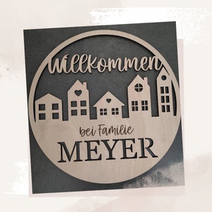 Door wreath family, welcome, door sign, door decoration, family wreath, family sign, entrance wreath made of wood personalized, door wreath house
