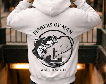 Christian Man Hoodie, Fishers of Men hoodie, Full Zip Sweatshirt with Cross, Matthew 4:19