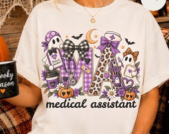 Halloween Medical Assistant T-Shirt | Ghost Nurses, Pumpkins, Bats