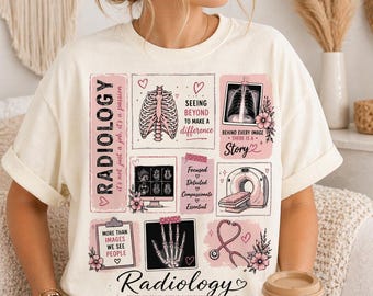 Radiology Collage T-Shirt | X-Ray Medical Icons, Pink Medical Art