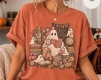 Teacher Shirt, Cozy Reading Ghosts T-Shirt | Halloween Bookish Spooky.