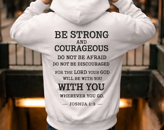 クリスチャン男性用ジップパーカー、強く勇敢であれ聖書の十字架スウェットシャツ、