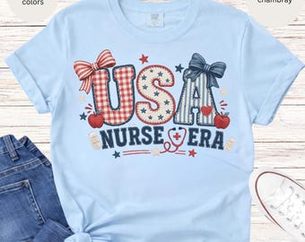 USA Nurse Cera T-Shirt | Patriotic Nurse Graphic Tee, Red White Blue