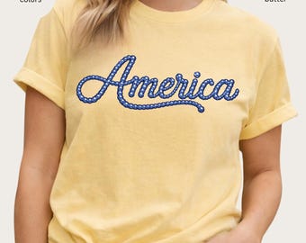 4th of July America T-Shirt | patriotic tee, faux Perl tee