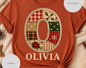 Custom Monogram Christmas Shirt, Faux Patchwork Shirt, Personalized Initials Tee, Family Matching Tshirt.