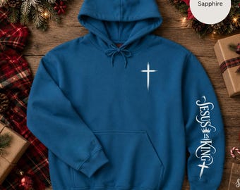 Christian Man Hoodie, Jesus Is King Sleeve Print, Cross Hoodie