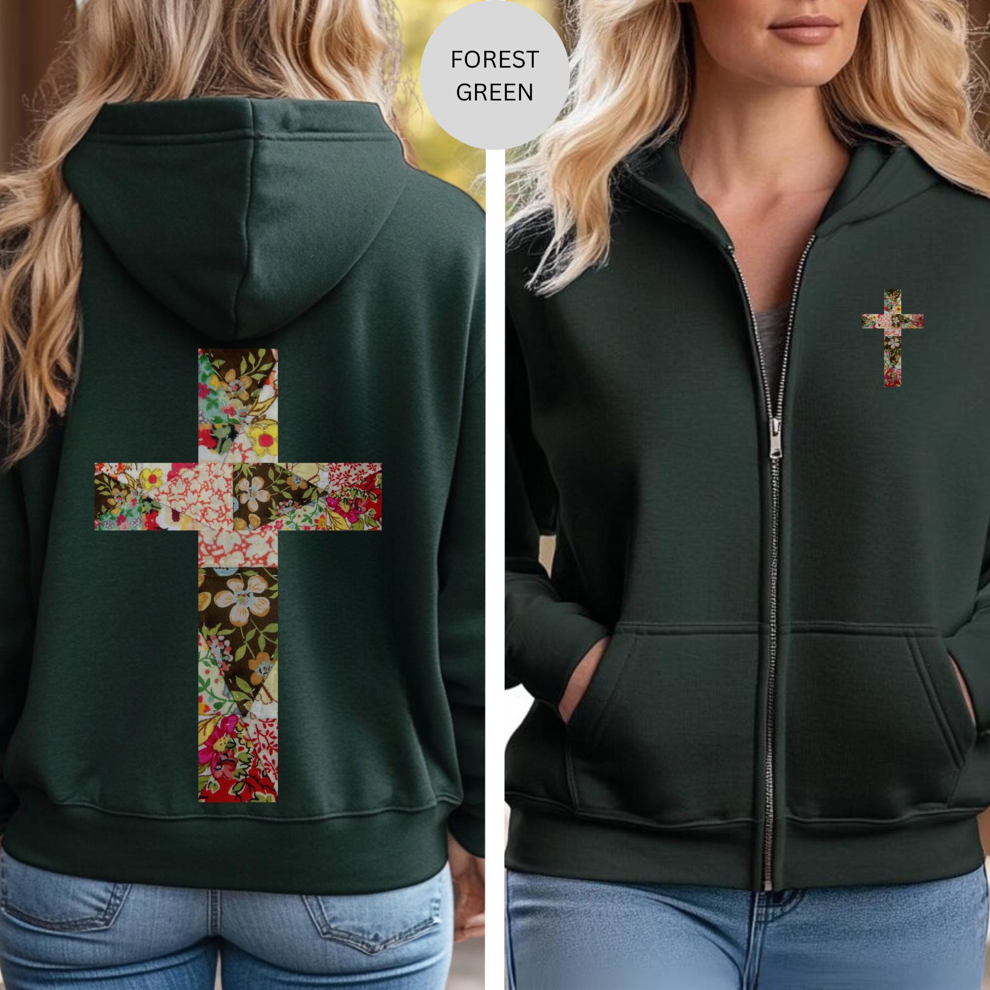 Zipup Hoodie Cross Embroidered - Etsy