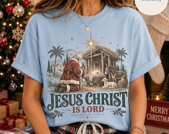Christian Holidays Shirt, Jesus Christ is Lord Nativity Scene T-shirt | Christmas Religious Tee