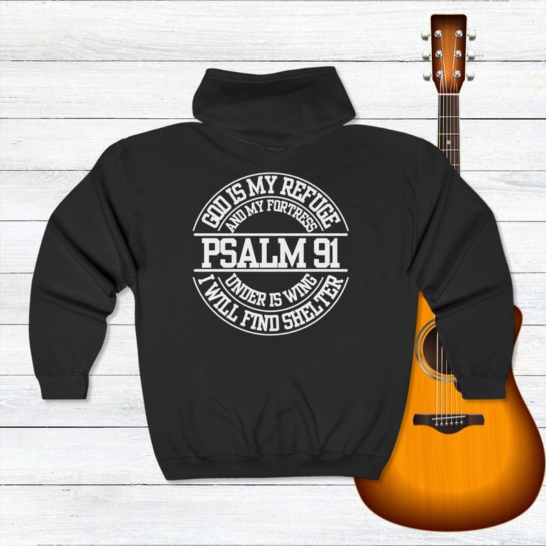 Full Zip Hooded Christian Man Hoodie, Catholic Man Hoodie, Faith Sweater, Religious Hoodie Psalm 91, Faith Man Hoodie Gift, Zipper Hoodie image 7