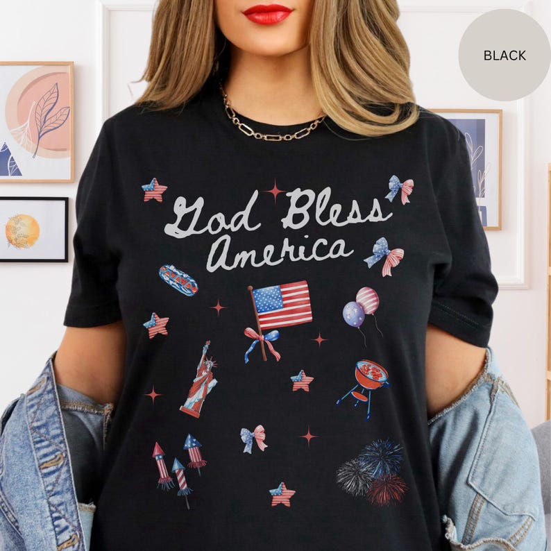 Patriotic Tee, Independence Day Shirt, July 4th Top, American Flag Tee, USA Pride T-Shirt, Memorial Day Shirt, Christian 4th July T-Shirt. bild 1