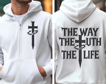 Christian Zipper Hoodie, Religious Hooded Sweatshirt, Bible Verses Jacket, Faith Full Zip Hoodie, Inspirational Christian Apparel