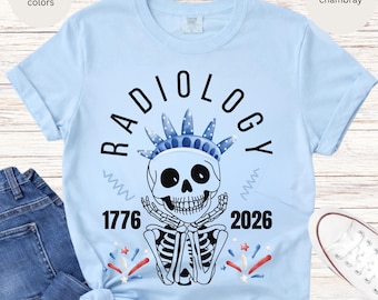 4th of July Radiology Skull Statue of Liberty 1776-2026 T-Shirt, Rad Tech Tee