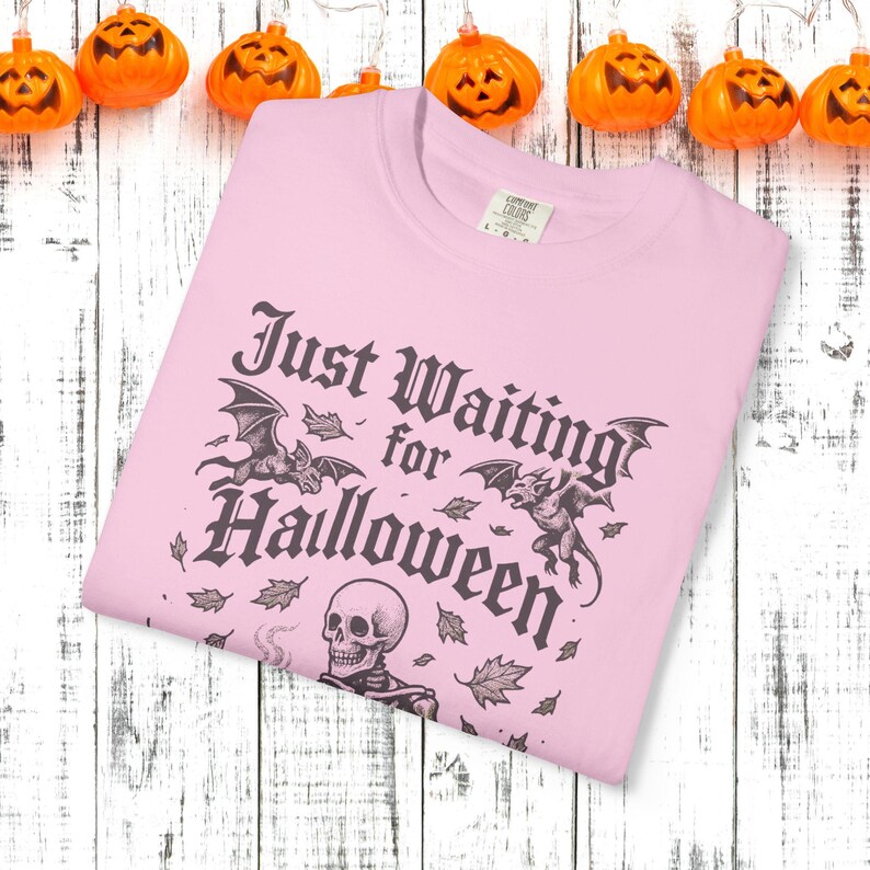 Just Waiting For Halloween Unisex Garment-Dyed T-shirt, Halloween Shirt, Halloween Apparel, Spooky Tee, Halloween Costume Top image 6