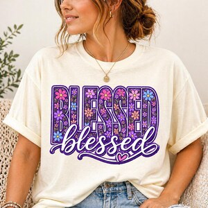 Christian Shirt, Blessed floral script T-Shirt,