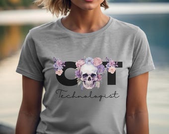 Ct Scan Tech Shirt, Pink Floral Skull Tech Shirt, Medical Imaging Shirt, CT Floral Shirt, Cottagecore CT Tech Tshirt, Cat Scan Shirt, CT Tee