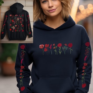 Wildflower Hoodie, Red Floral Hoodie, Bright Colors Flower Hoodie, Cottagecore Hoodie, Boho Hoodie, Retro Flower Hoodie, Flower Hoodie Gift