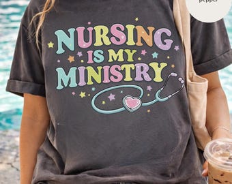 Nursing Is My Ministry T-shirt | Pastel Stethoscope Christian Nursing Tee