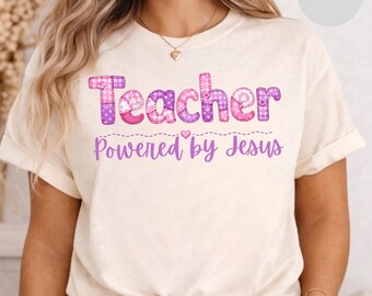 Teacher Powered by Jesus T-Shirt, Christian Teacher Tee, Bible Scriptures