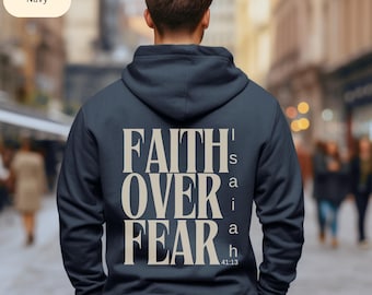 Felpa con cappuccio Faith Over Fear, Felpa con cappuccio Faith Over Fear, Felpa con cappuccio cristiana, Felpa con cappuccio motivazionale, Felpa con cappuccio religiosa, Felpa regalo Salmo 34.