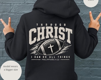 Through Christ Football Cross hoodie, Christian Youth sweatshirt