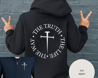 Christian Youth Zipped Hoodie, Catholic School Sweatshirt, Bible Verses Jumper, Cross Outfits.