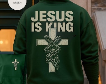 Sweat à capuche homme chrétien, Jésus est roi unisexe mélange épais à capuche - sweat religieux, sweat à capuche homme fidèle, vêtements chrétiens,