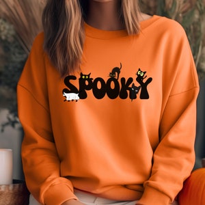 Cat Lover Halloween Sweatshirt, Spooky Cat Sweater, Black Cat Sweater, Spooky Season Sweater, Cute Cat Sweater, Autumn Cat Sweater Gift.