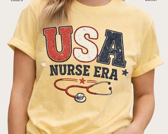 USA Nurse Era T-Shirt | Stethoscope Patriotic Medical Tee