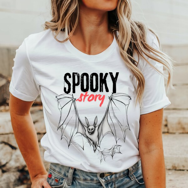 Spooky Story Bat Short Sleeve Tee, Bat T-Shirt, Gothic Vampire T-Shirt, Halloween Bat T-Shirt, Goblincore Shirt, Witch Bat Shirt, Bat tee.