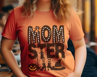 Halloween Momster Short Sleeve Tee, Momster Halloween Shirt, Mom Funny Halloween T-Shirt, Parents Halloween Tshirt, Woman Halloween Shirt.