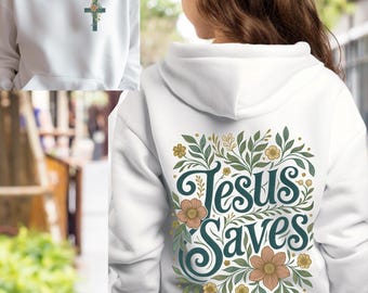 Christian Youth Hoodie - Floral Sweatshirt, Jesus Saves Jacket, Religious Pullover, Kids Hooded Sweatshirt, Faith-Based Apparel