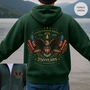 250ste verjaardag Amerika met ritshoodie sweatshirt patriottische viering, trui tweehonderdste verjaardag, trui US 4 juli, rood wit blauw
