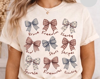 Patriotic T-Shirt, Vintage Bows, Comfort Colors 4th of July Tee
