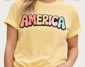 America bubble letters T-shirt | Retro pastel USA text tee
