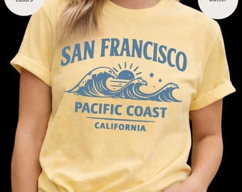 San Francisco Pacific Coast Waves T-shirt, California Vacation Surf Tee