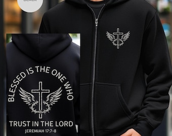 Christian Zipper Hoodie - Religious Faith Sweatshirt, Jesus Cross Zip Up Hoody, Spiritual Full Zip Jacket, Christian Apparel, Gospel Hooded