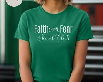 Social Club Christian Youth T-shirt, Boho Christian Tee, Catholic Youth Shirt, Jesus Shirt For Kids Young Adult Tee Faith Over Fear T-Shirt.