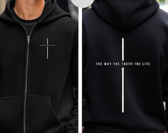 Christian Zipper Hoodie, Religious Full Zip Sweatshirt, Faith Hooded Jacket, Christian Apparel, Bible Verse Coat