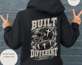 Built Different Cross Football hoodie | Christian Athletic Youth Hoodie