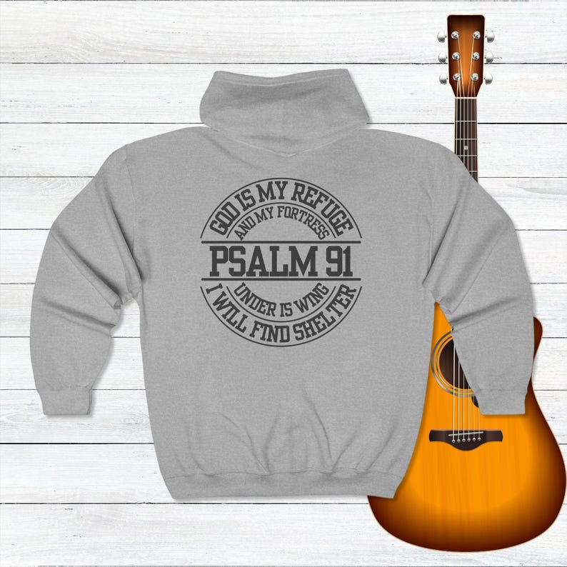 Full Zip Hooded Christian Man Hoodie, Catholic Man Hoodie, Faith Sweater, Religious Hoodie Psalm 91, Faith Man Hoodie Gift, Zipper Hoodie image 8
