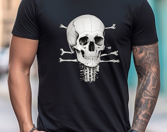 Skull T-Shirt, One Line Art Design, Gothic Shirt, Dark Art T-Shirt, Skeleton Shirt B-Day Gift, Short Sleeve Tee Skull Drawing, Graphic Tee.
