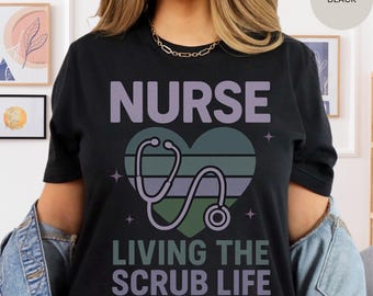 Chemise d'infirmière, cadeau d'infirmière autorisée, t-shirt du personnel hospitalier, haut d'infirmière médicale, t-shirt d'agent de santé, motif gommage, chemise coeur, cadeau de jolie chemise d'infirmière.