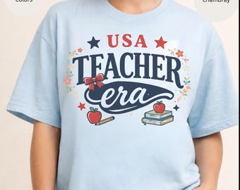 USA Teacher Era T-Shirt, Patriotic Teacher Tee, Apple Books Chalkboard School Design