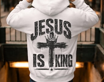 Jesus Is King cross Hoodie, Christian Man Zip-up Sweatshirt